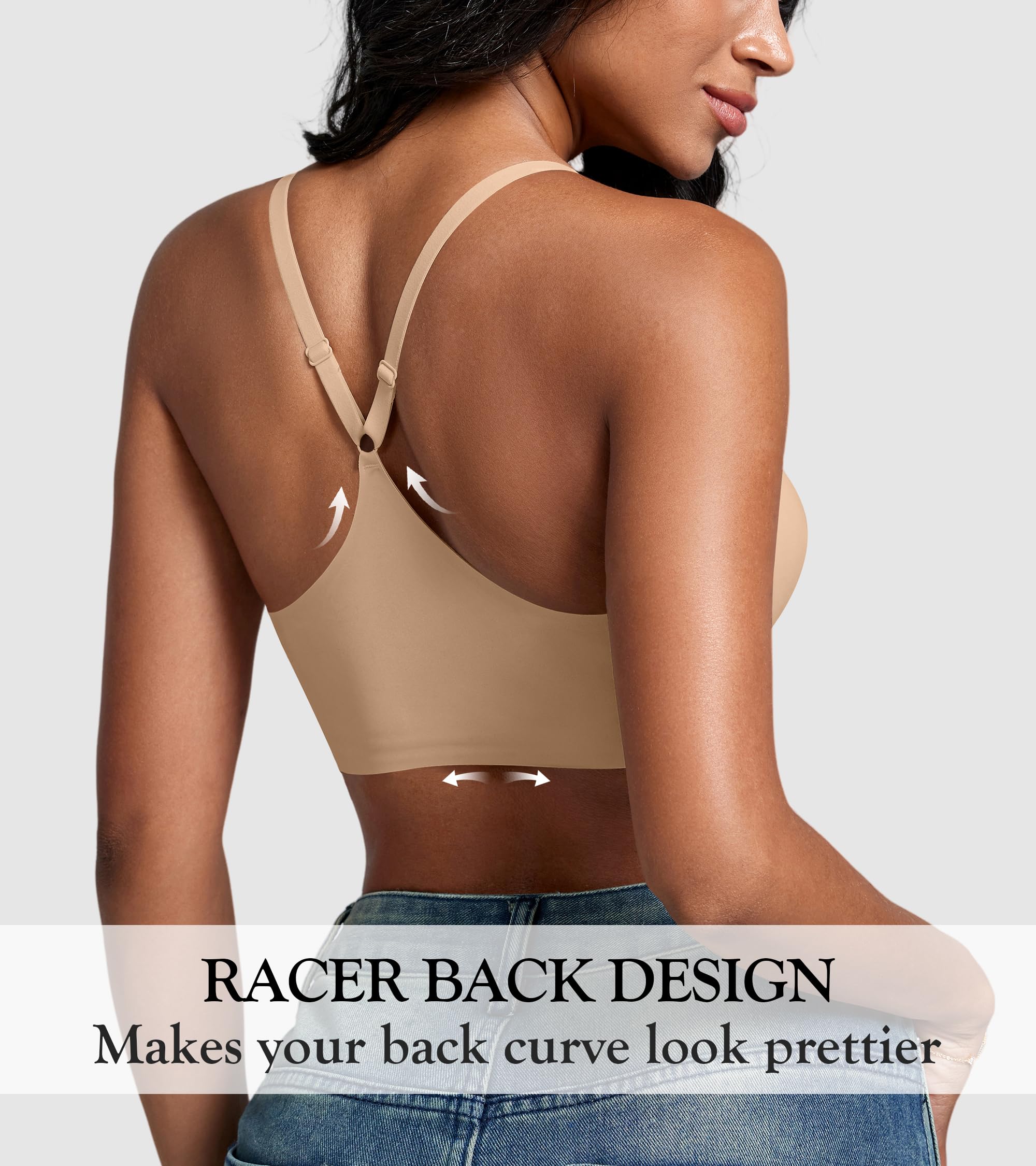 DEANGELMON Front Closure Bras for Women Racerback Bra No Underwire Seamless Push Up T-Shirts Bras Supportive Womens Bralettes