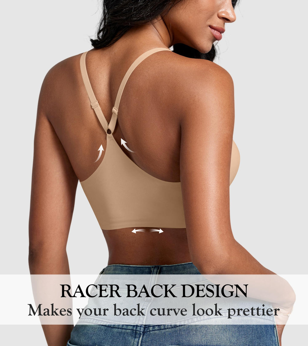 DEANGELMON Front Closure Bras for Women Racerback Bra No Underwire Seamless Push Up T-Shirts Bras Supportive Womens Bralettes