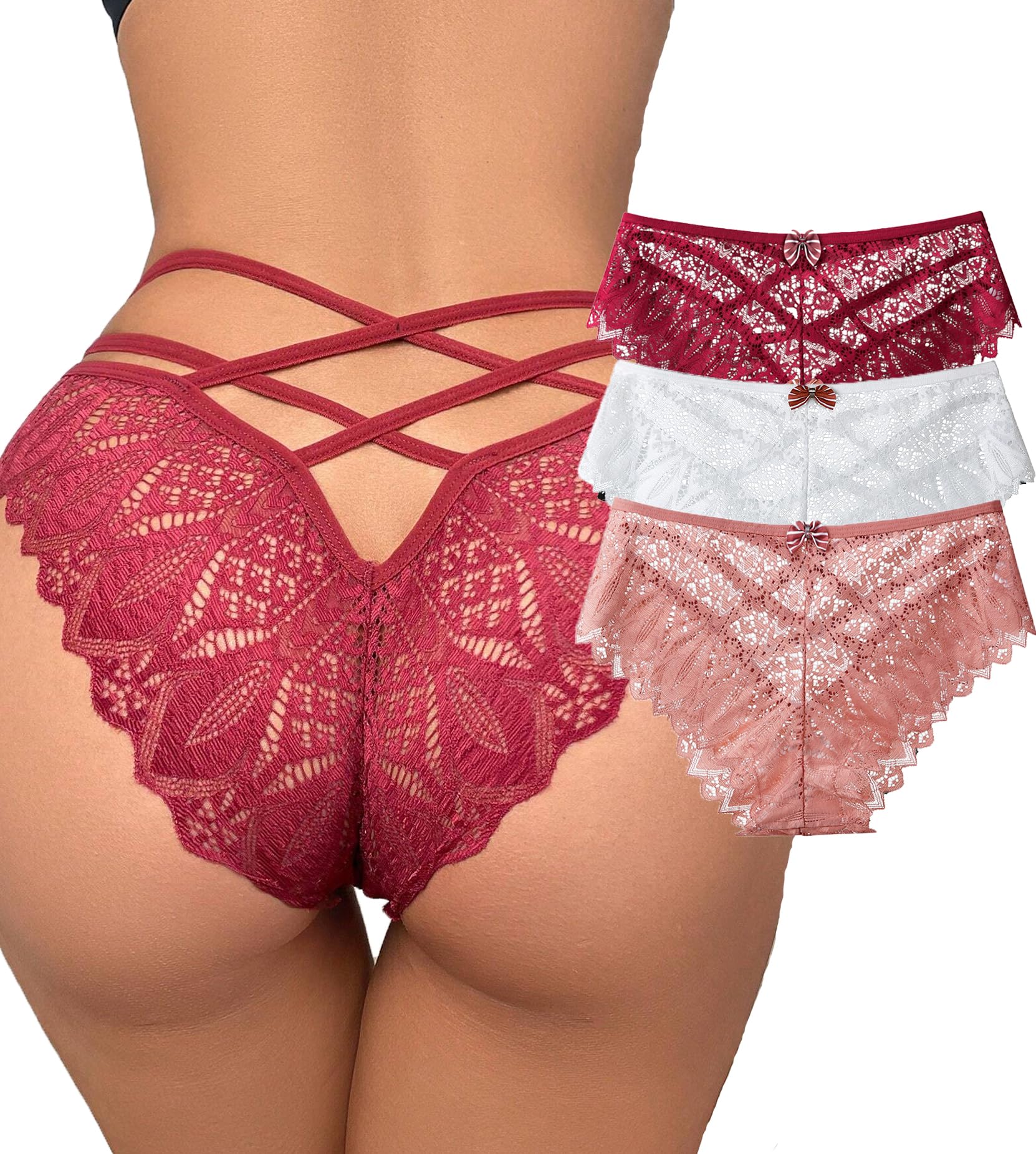 Womens Sexy Thongs Lace Panties Underwear Low Rise Plus Size Underpants Pack of 1-3