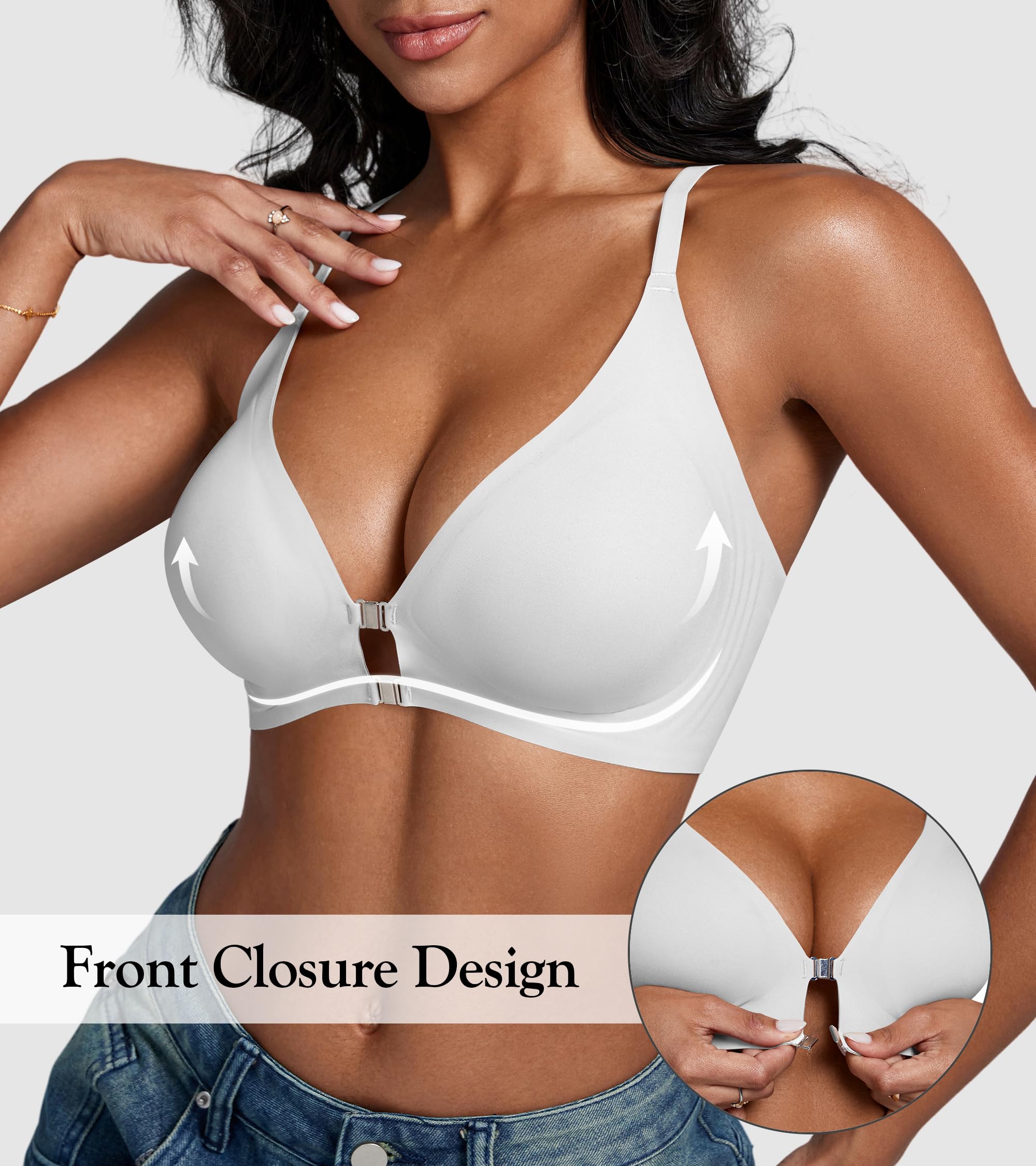 DEANGELMON Front Closure Bras for Women Racerback Bra No Underwire Seamless Push Up T-Shirts Bras Supportive Womens Bralettes