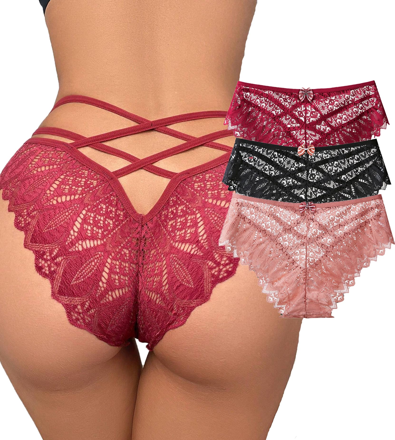 Womens Sexy Thongs Lace Panties Underwear Low Rise Plus Size Underpants Pack of 1-3