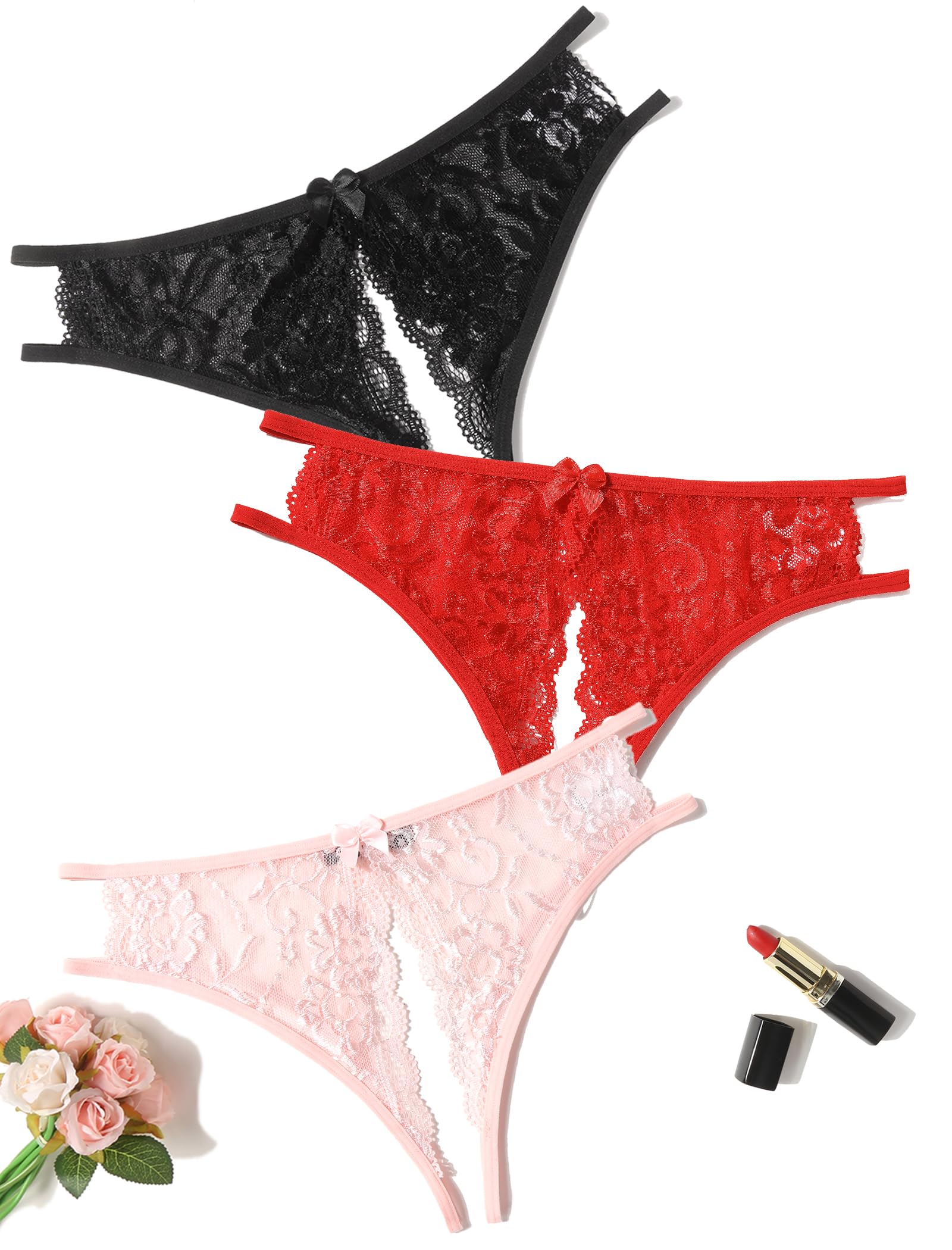 Avidlove Women Lace Panties Sexy Thong Underwear Floral Lace Briefs with Cute Bow Center