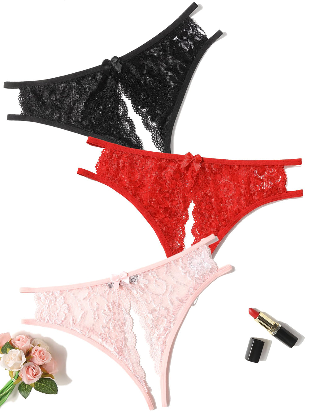 Avidlove Women Lace Panties Sexy Thong Underwear Floral Lace Briefs with Cute Bow Center