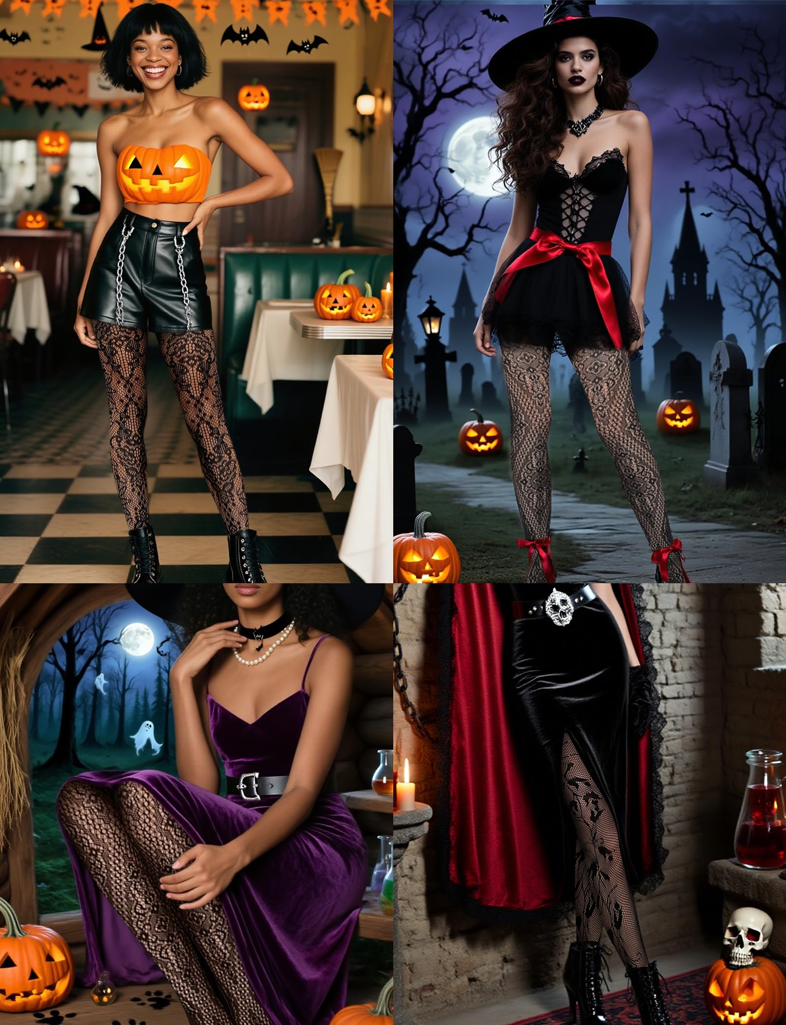 Buauty Womens Patterned Fishnet Tights Lace Black Fish Net Stockings High Waist Floral Pantyhose Gothic Witch Party