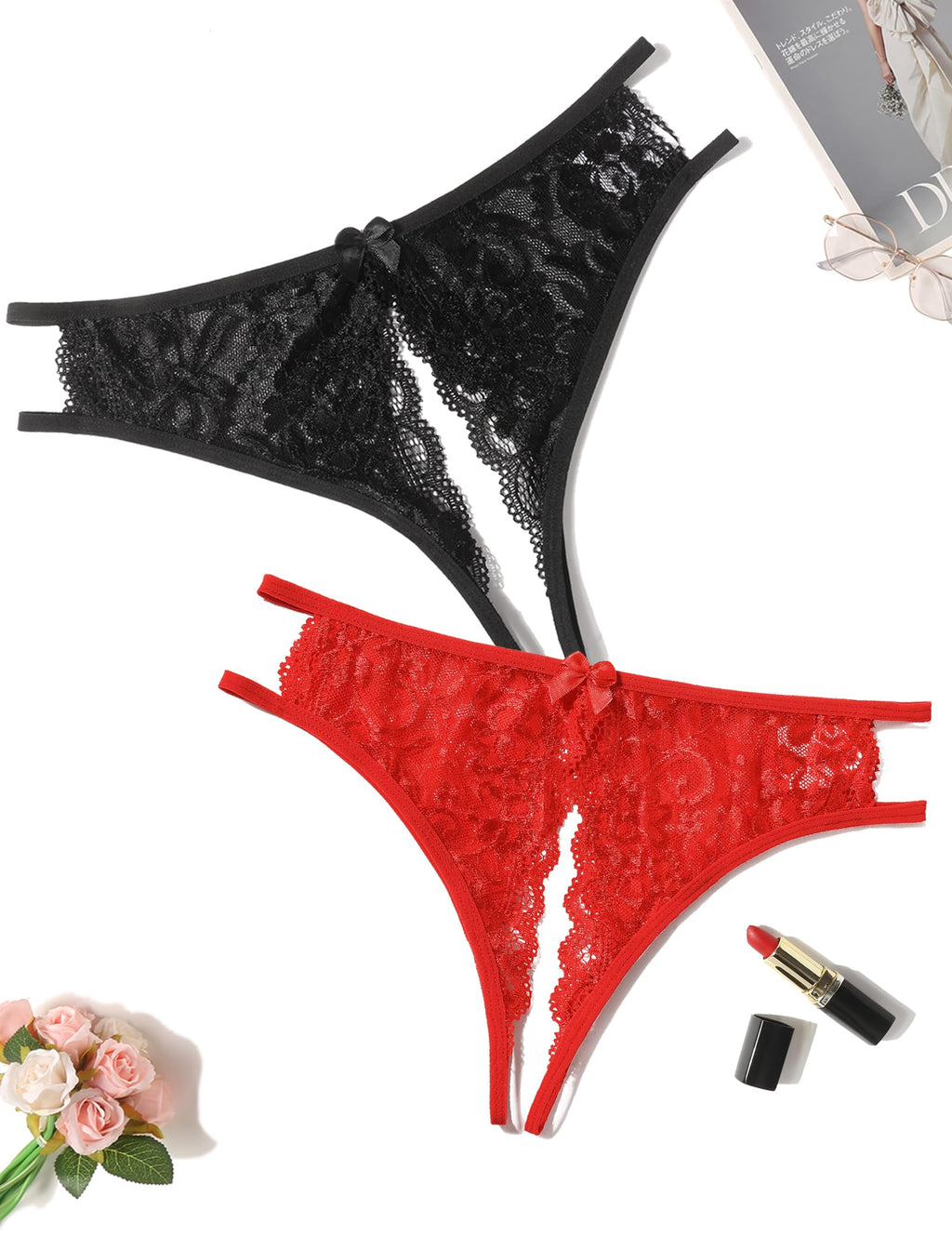 Avidlove Women Lace Panties Sexy Thong Underwear Floral Lace Briefs with Cute Bow Center
