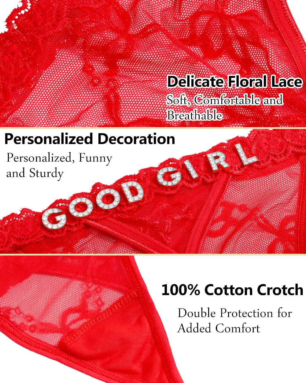 Sexy Underwear for Women Lace Panties Sexy Thong with Funny Rhinestone Letters for Couple Gifts