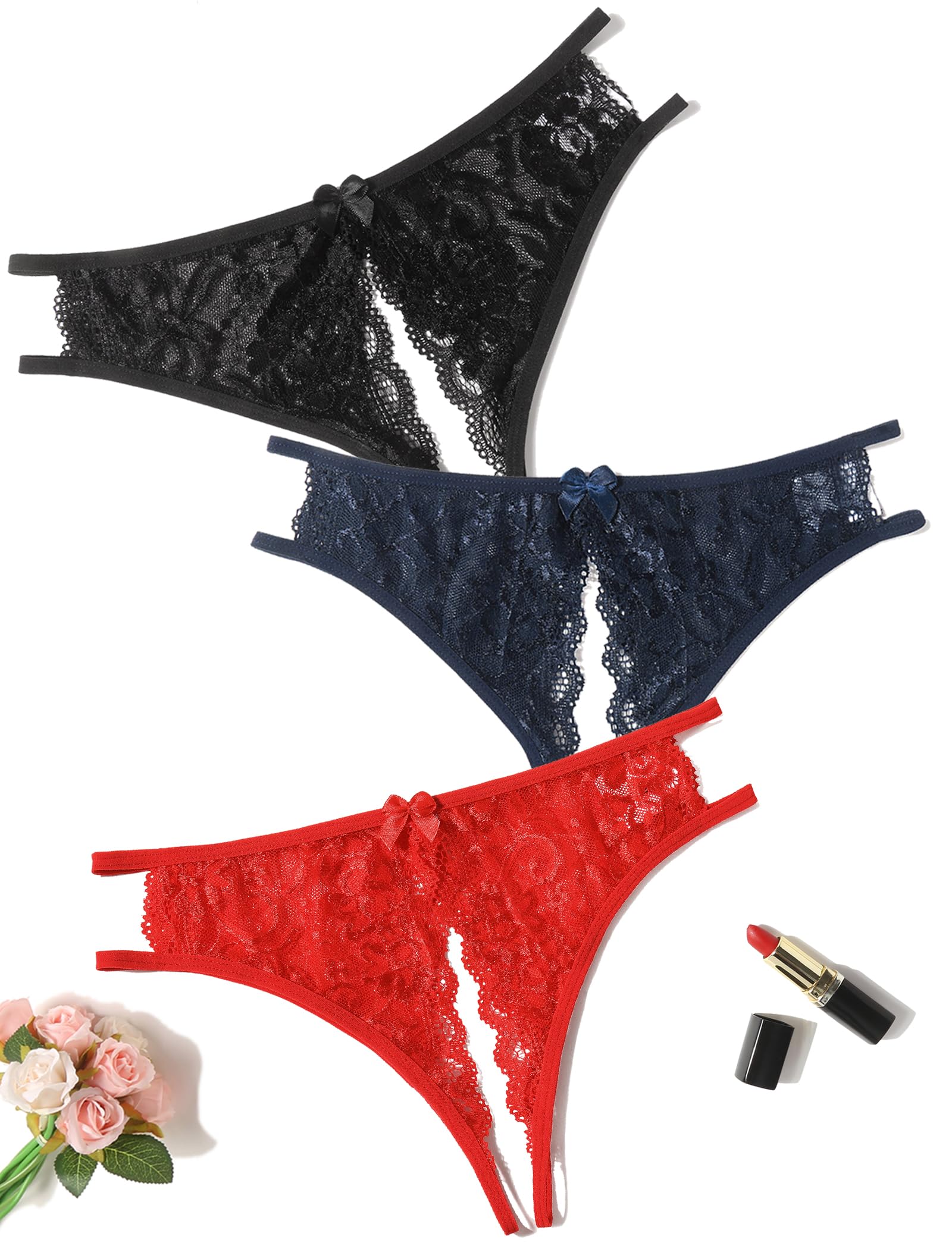 Avidlove Women Lace Panties Sexy Thong Underwear Floral Lace Briefs with Cute Bow Center