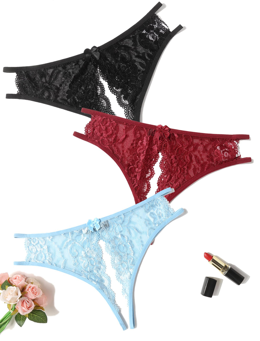 Avidlove Women Lace Panties Sexy Thong Underwear Floral Lace Briefs with Cute Bow Center
