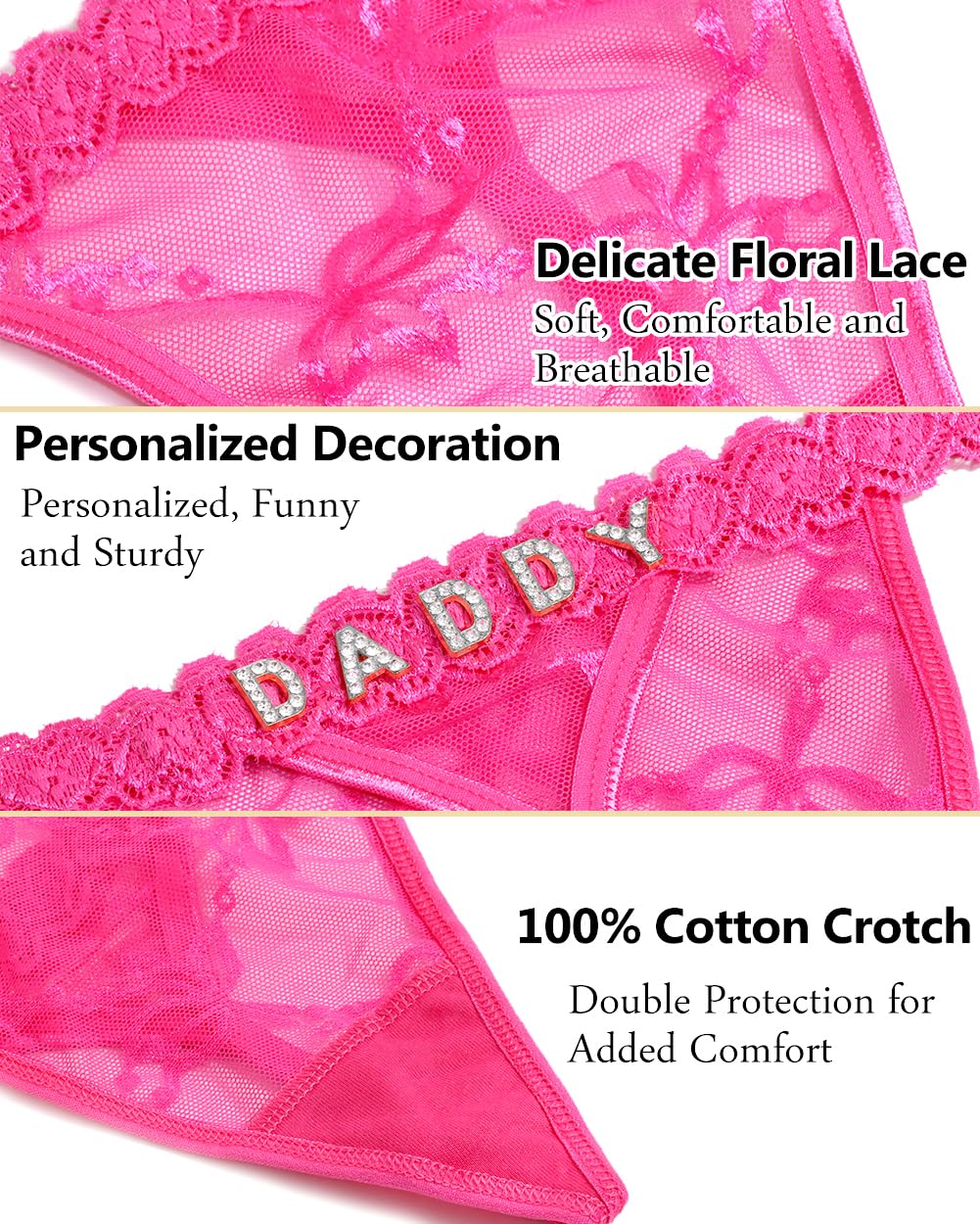 Sexy Underwear for Women Lace Panties Sexy Thong with Funny Rhinestone Letters for Couple Gifts