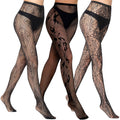 Buauty Womens Patterned Fishnet Tights Lace Black Fish Net Stockings High Waist Floral Pantyhose Gothic Witch Party