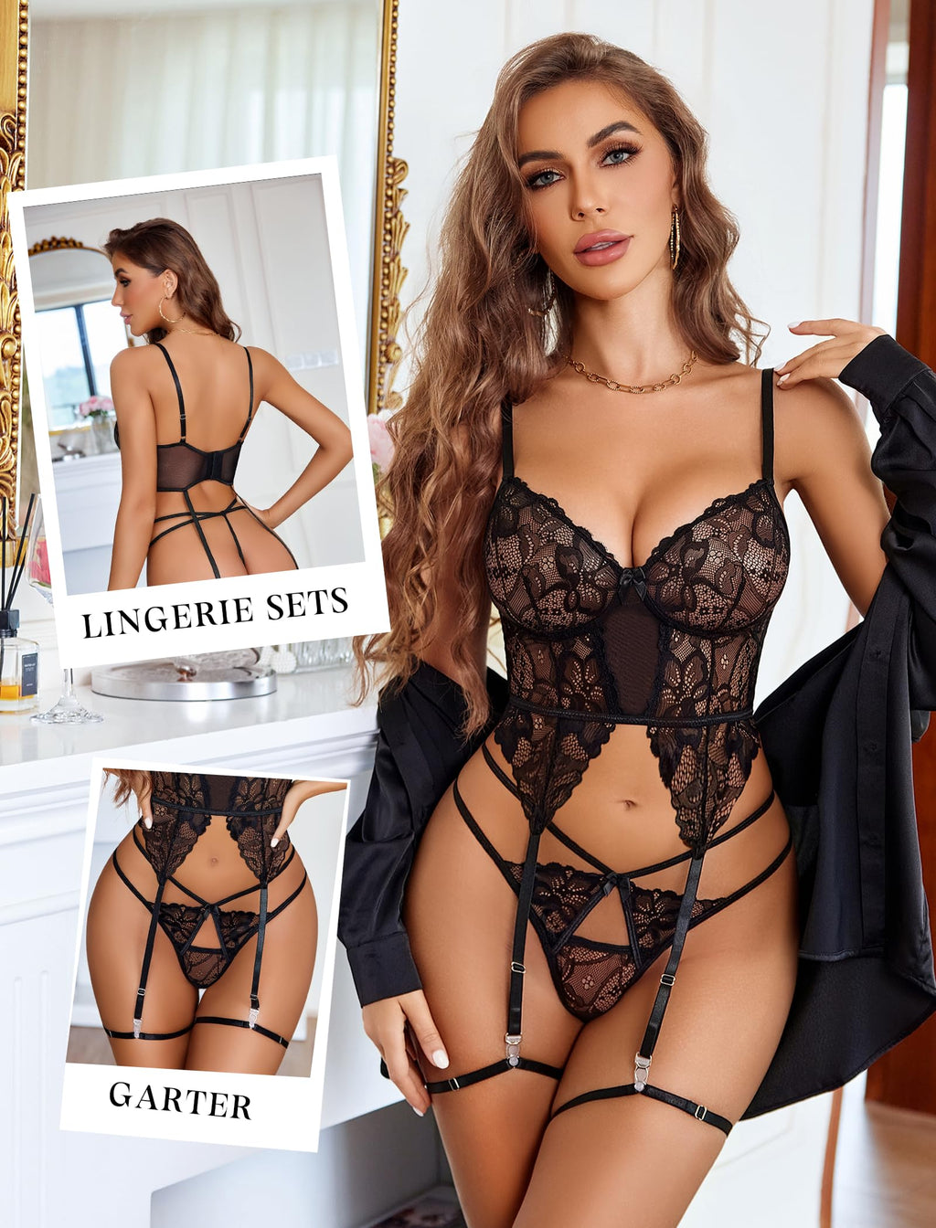Avidlove Lingerie Set for Women Sexy Lace Corset and Panty Outfits Garter Lingerie Sets （No Stockings ）