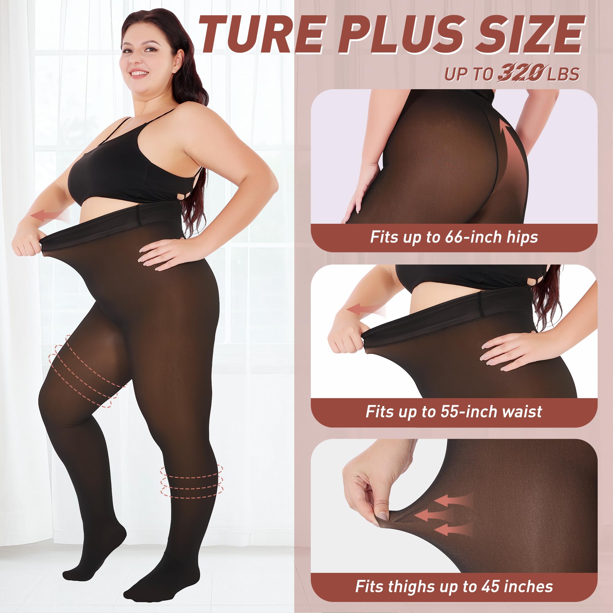 Plus Size Fleece Lined Tights Women, Fake Translucent Winter Thermal Pantyhose, High Waist Warm Thermal Leggings.