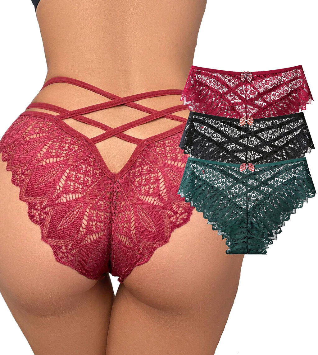 Womens Sexy Thongs Lace Panties Underwear Low Rise Plus Size Underpants Pack of 1-3