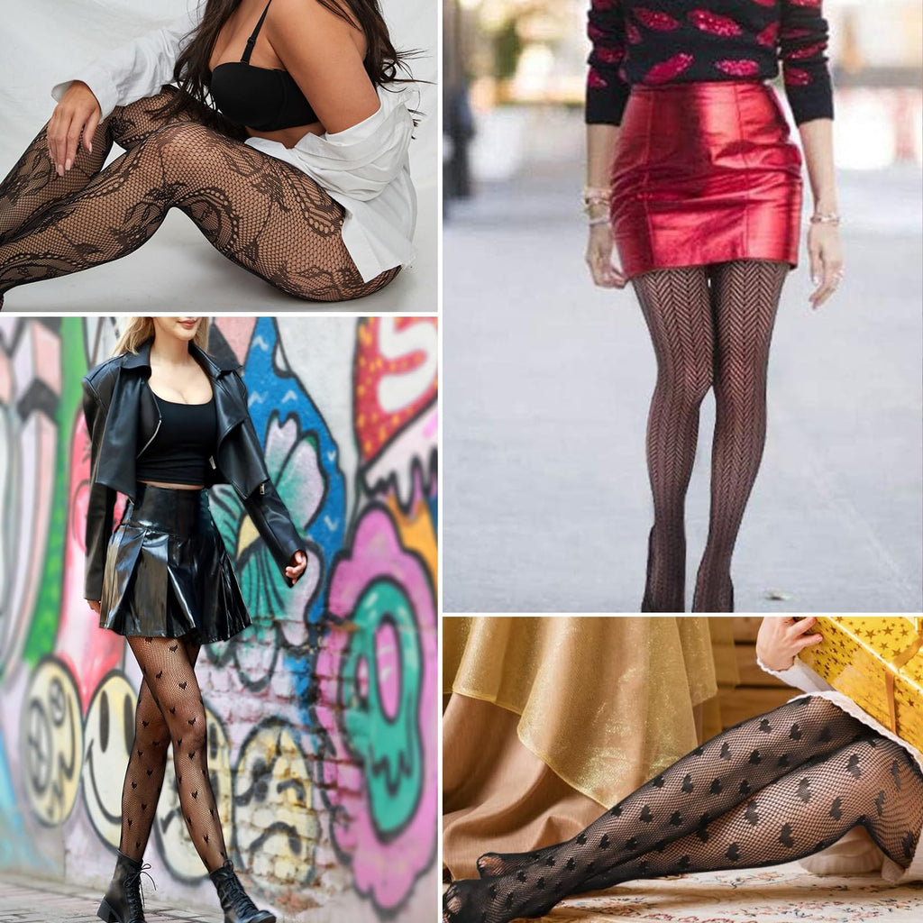 Buauty Womens Patterned Fishnet Tights Lace Black Fish Net Stockings High Waist Floral Pantyhose Gothic Witch Party