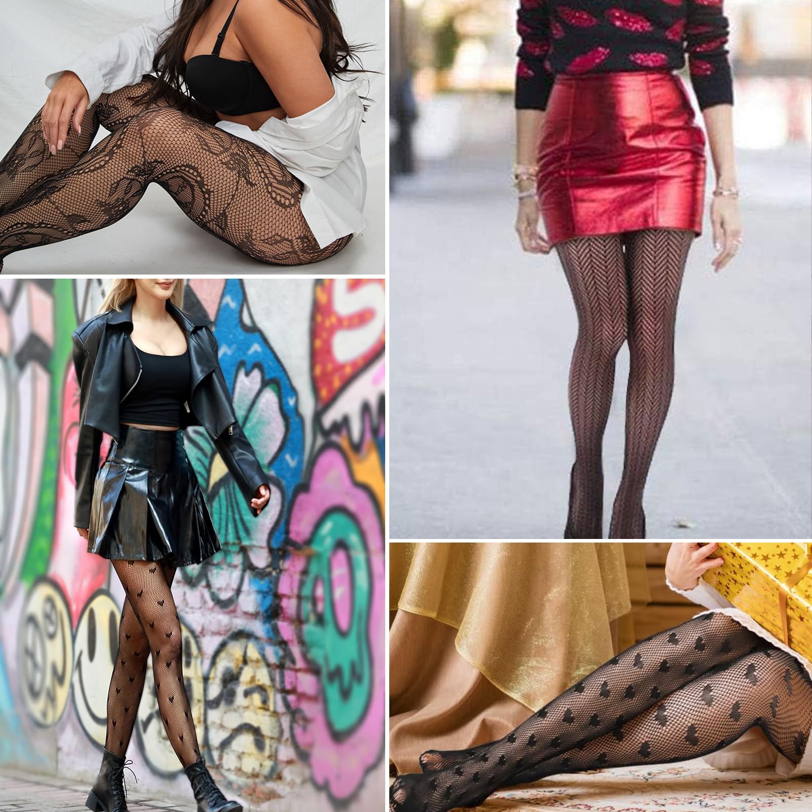 Buauty Womens Patterned Fishnet Tights Lace Black Fish Net Stockings High Waist Floral Pantyhose Gothic Witch Party