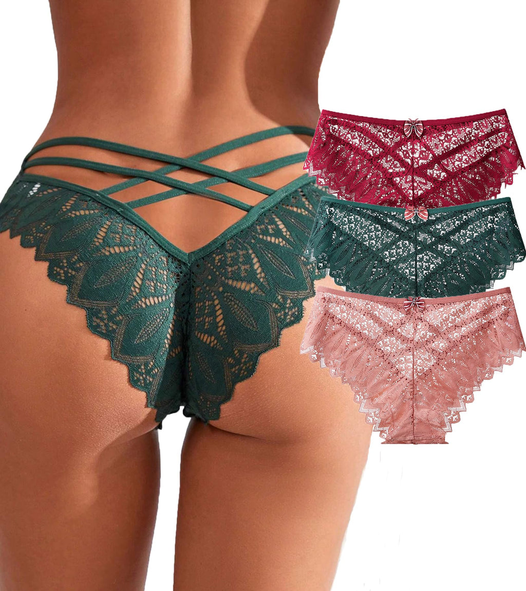 Womens Sexy Thongs Lace Panties Underwear Low Rise Plus Size Underpants Pack of 1-3