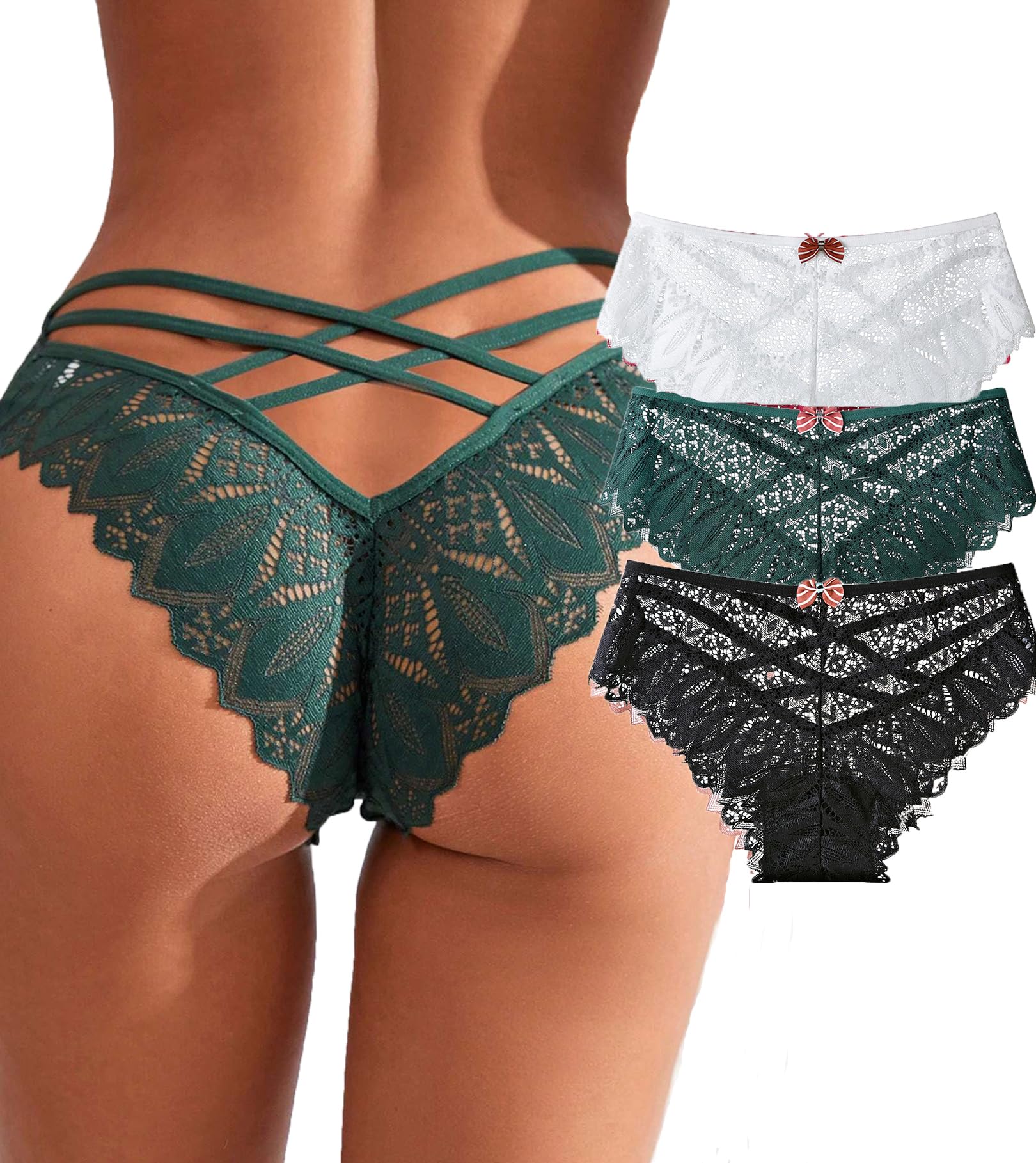 Womens Sexy Thongs Lace Panties Underwear Low Rise Plus Size Underpants Pack of 1-3