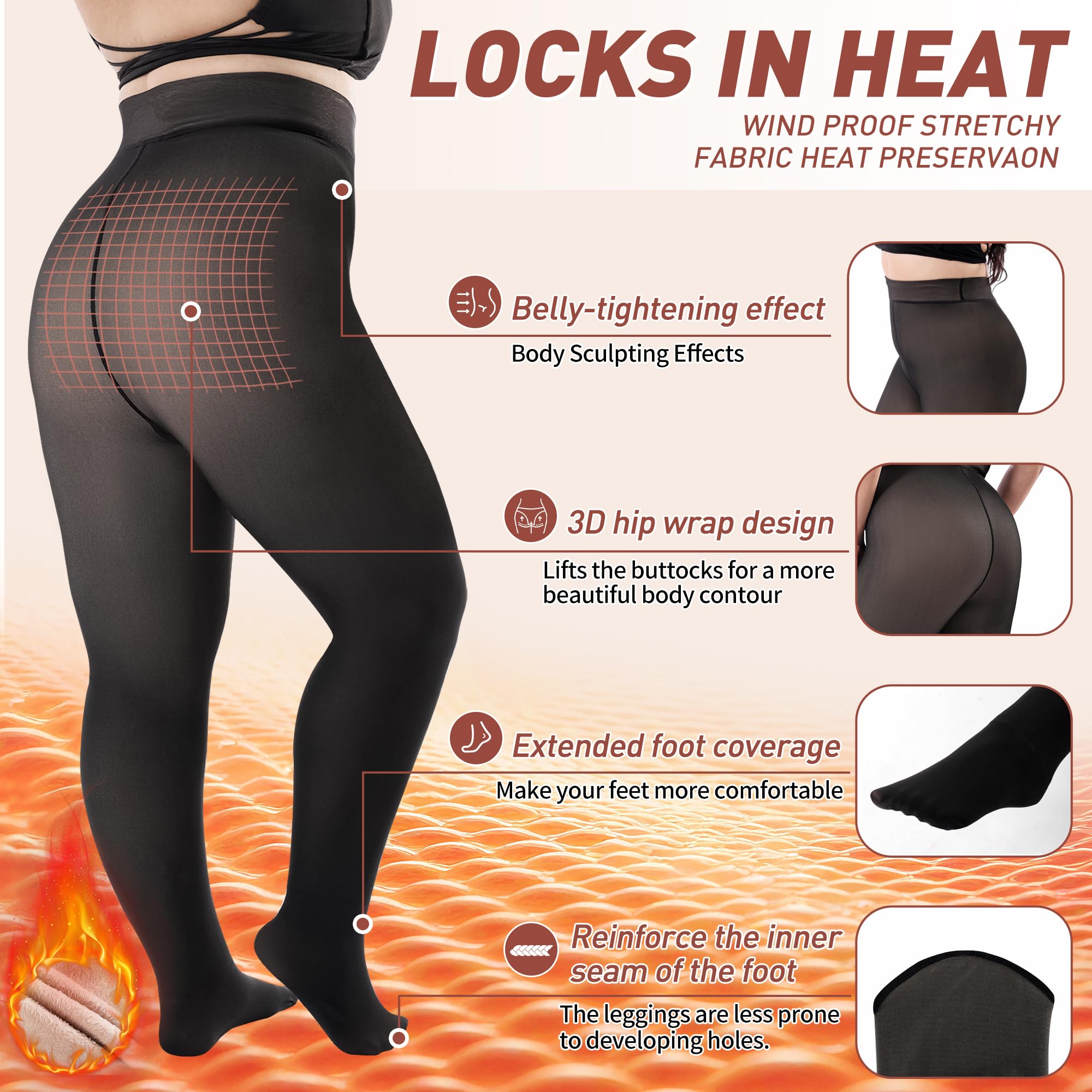 Plus Size Fleece Lined Tights Women, Fake Translucent Winter Thermal Pantyhose, High Waist Warm Thermal Leggings.