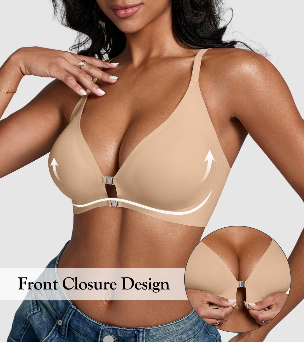 DEANGELMON Front Closure Bras for Women Racerback Bra No Underwire Seamless Push Up T-Shirts Bras Supportive Womens Bralettes