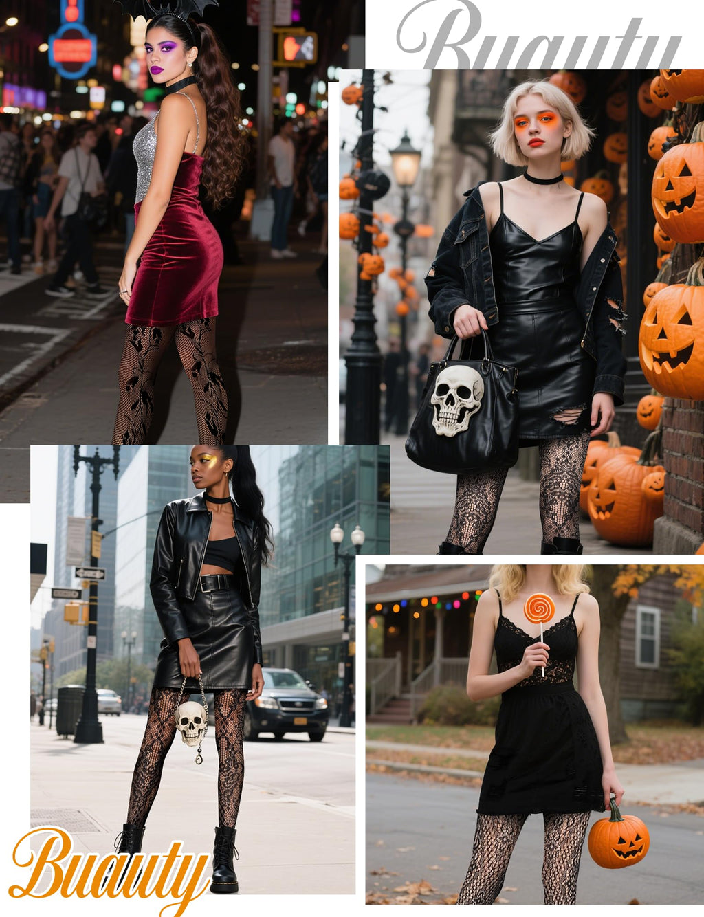 Buauty Womens Patterned Fishnet Tights Lace Black Fish Net Stockings High Waist Floral Pantyhose Gothic Witch Party