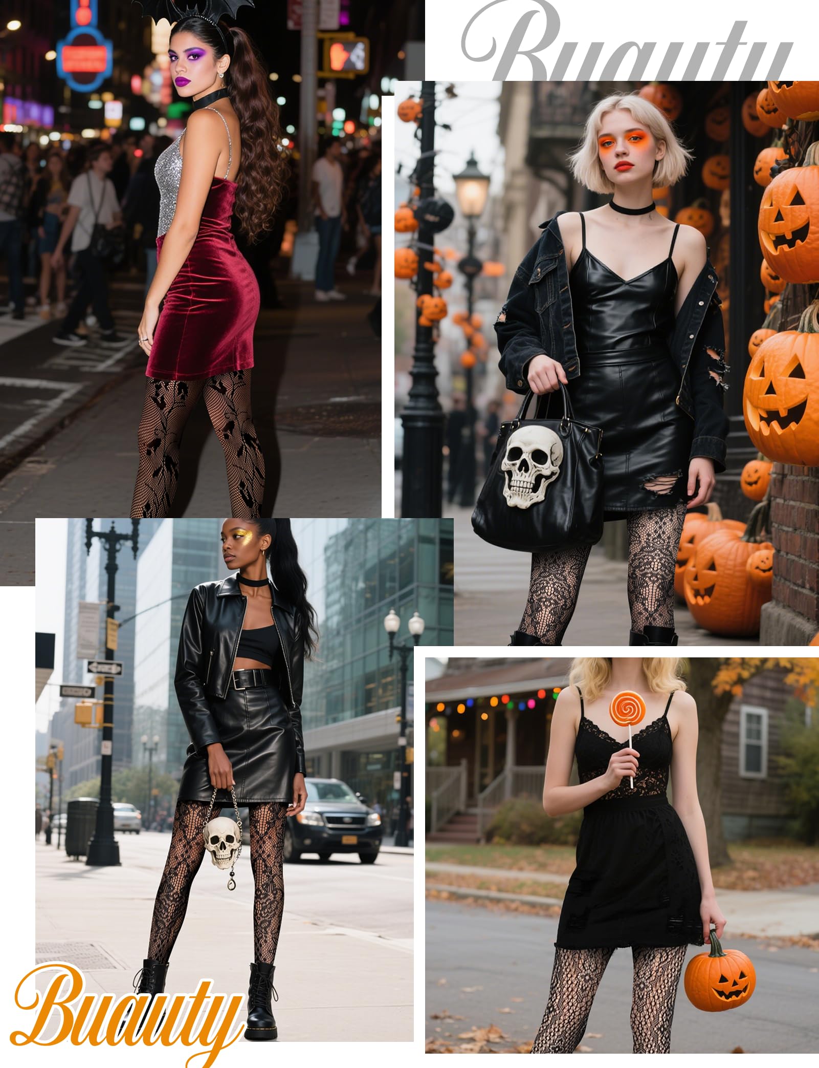 Buauty Womens Patterned Fishnet Tights Lace Black Fish Net Stockings High Waist Floral Pantyhose Gothic Witch Party