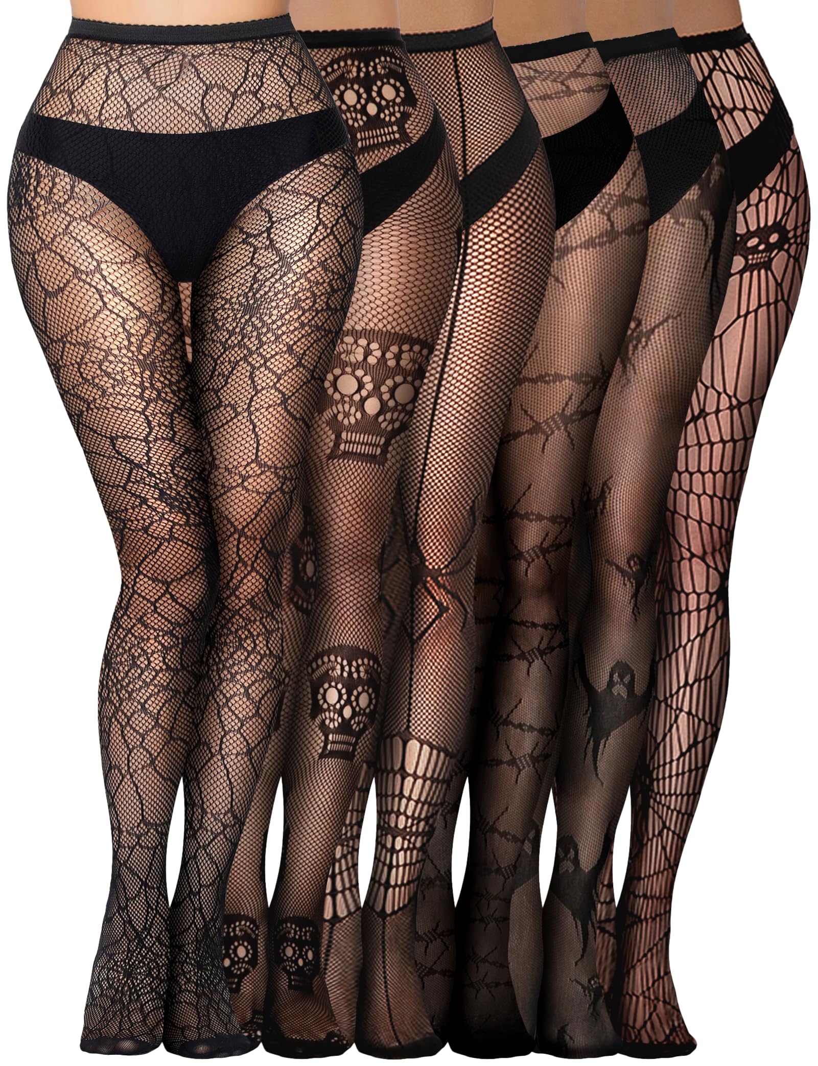 Buauty Womens Patterned Fishnet Tights Lace Black Fish Net Stockings High Waist Floral Pantyhose Gothic Witch Party