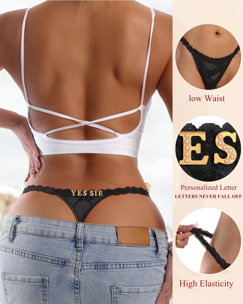 Sexy Underwear for Women Lace Panties Sexy Thong with Funny Rhinestone Letters for Couple Gifts