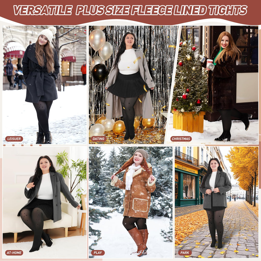 Plus Size Fleece Lined Tights Women, Fake Translucent Winter Thermal Pantyhose, High Waist Warm Thermal Leggings.