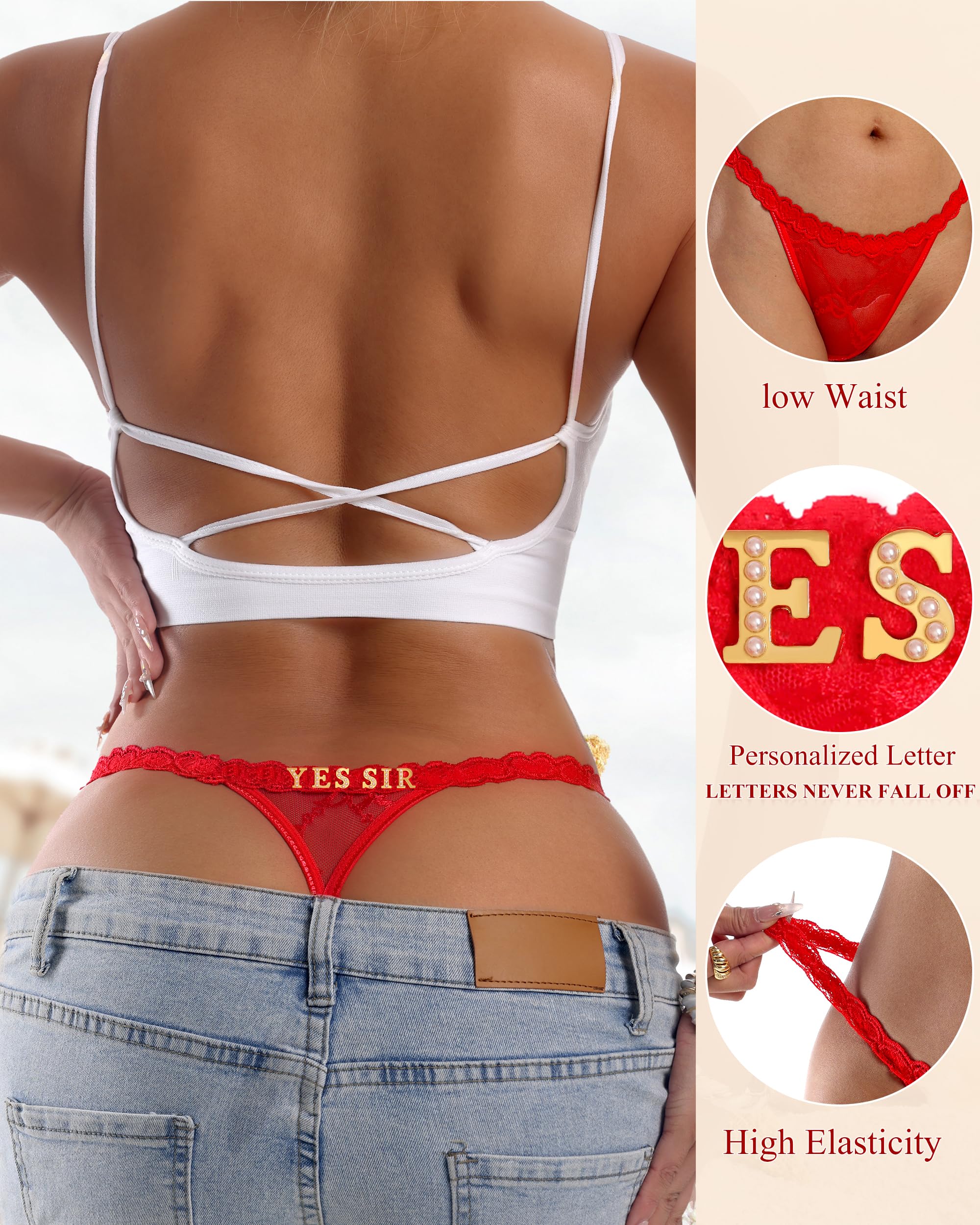 Sexy Underwear for Women Lace Panties Sexy Thong with Funny Rhinestone Letters for Couple Gifts