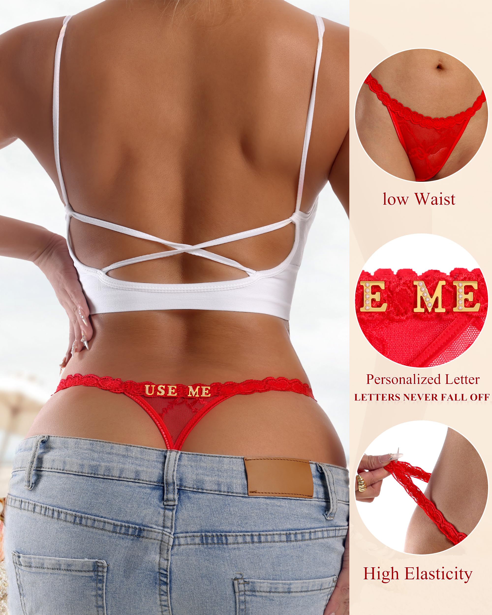 Sexy Underwear for Women Lace Panties Sexy Thong with Funny Rhinestone Letters for Couple Gifts