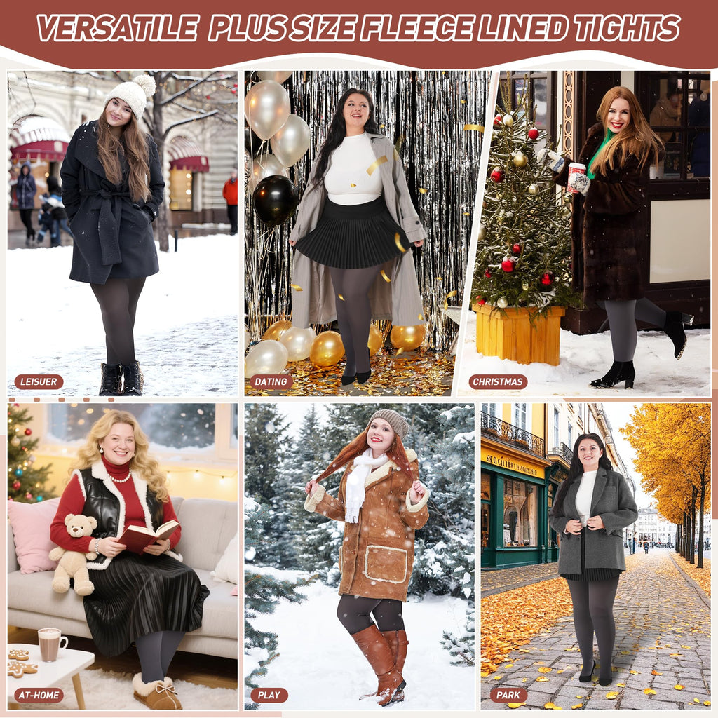 Plus Size Fleece Lined Tights Women, Fake Translucent Winter Thermal Pantyhose, High Waist Warm Thermal Leggings.