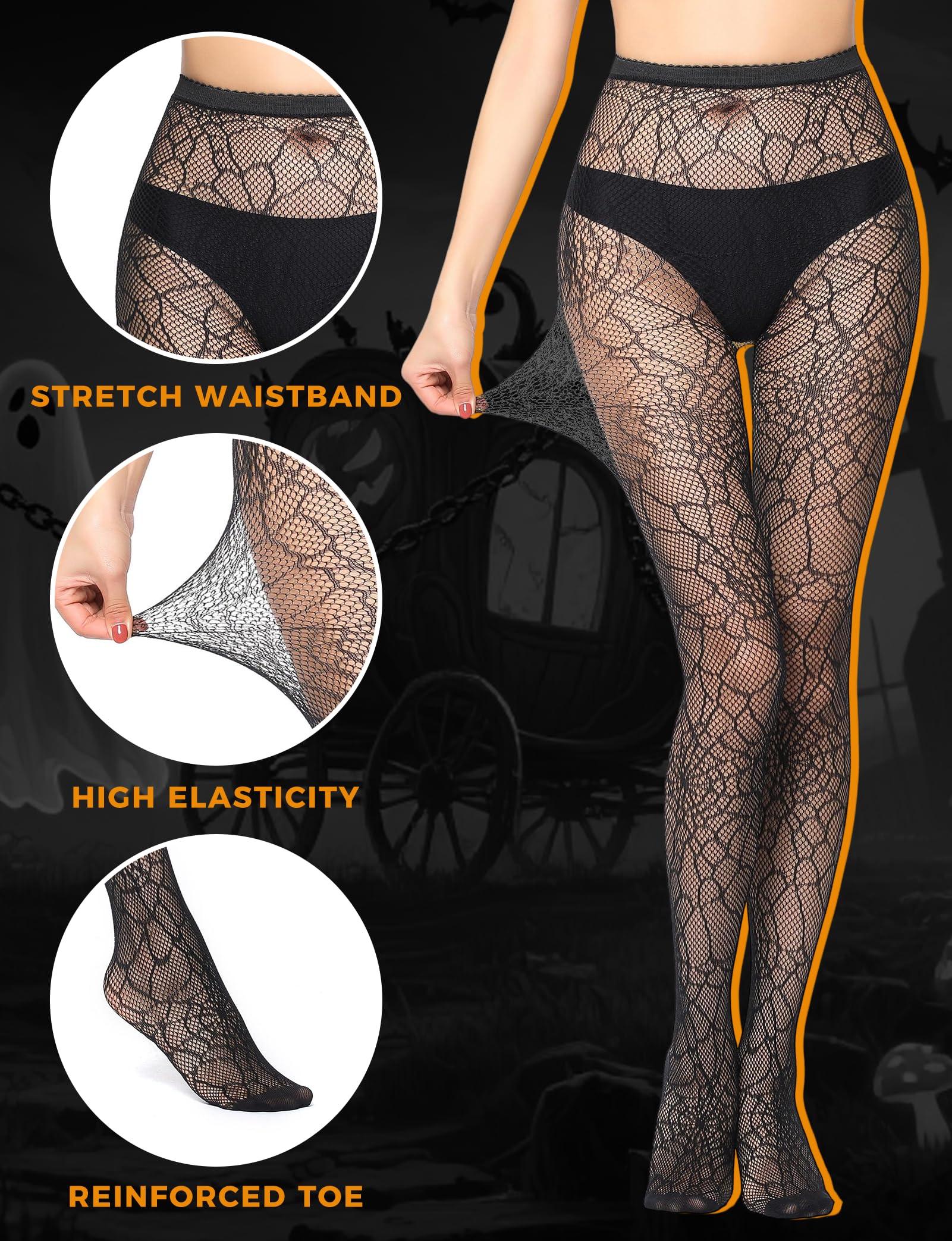 Buauty Womens Patterned Fishnet Tights Lace Black Fish Net Stockings High Waist Floral Pantyhose Gothic Witch Party