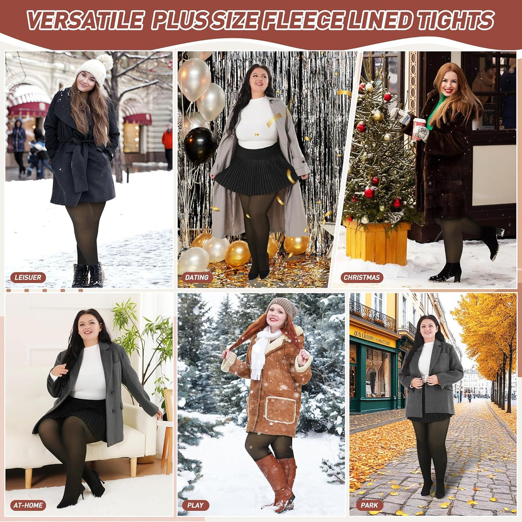 Plus Size Fleece Lined Tights Women, Fake Translucent Winter Thermal Pantyhose, High Waist Warm Thermal Leggings.